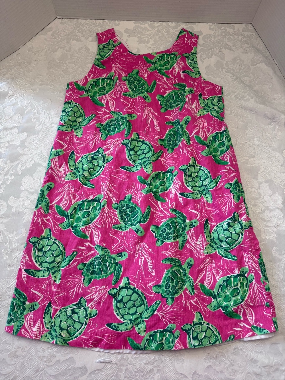 Tommy Bahama Kids 10 Turtles Shift Dress Coastal Nautical‎ Preppy Hot Pink Green